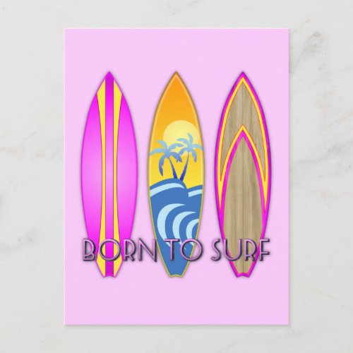 Pink Born To Surf Postcard