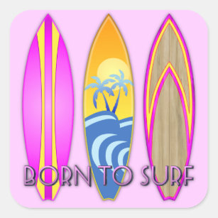 Pink Born To Surf Square Sticker