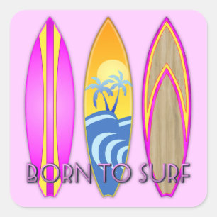 Pink Born To Surf Square Sticker