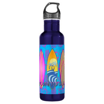 Pink Born To Surf Water Bottle by BailOutIsland at Zazzle