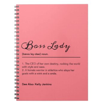 Pink Boss Lady Definition Custom Name Gift For Her Notebook by FidesDesign at Zazzle