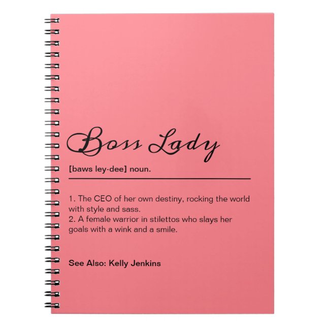 Pink Boss Lady Definition Custom Name Gift For Her Notebook (Front)