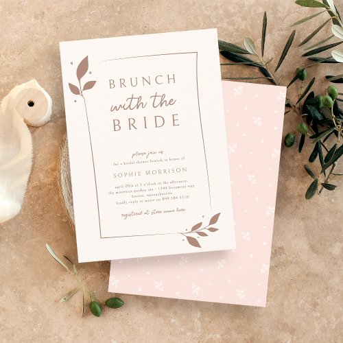 Pink Botanical Brunch With The Bride Bridal Shower Invitation