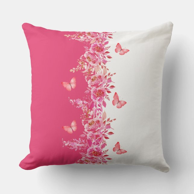 Pink Botanical Butterfly  Throw Pillow (Front)