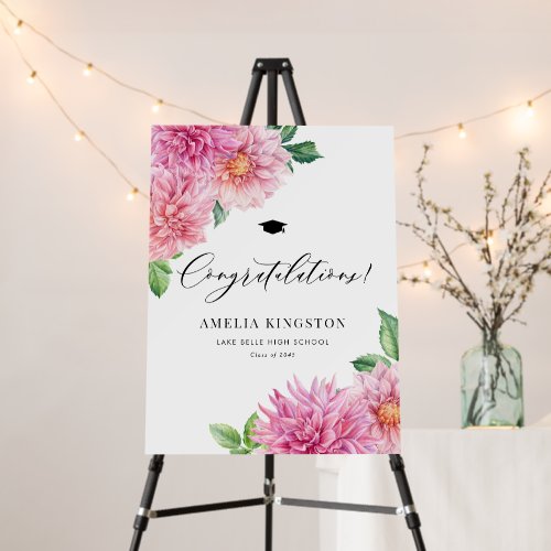 Pink Botanical Dahlia Congratulations Graduation Foam Board
