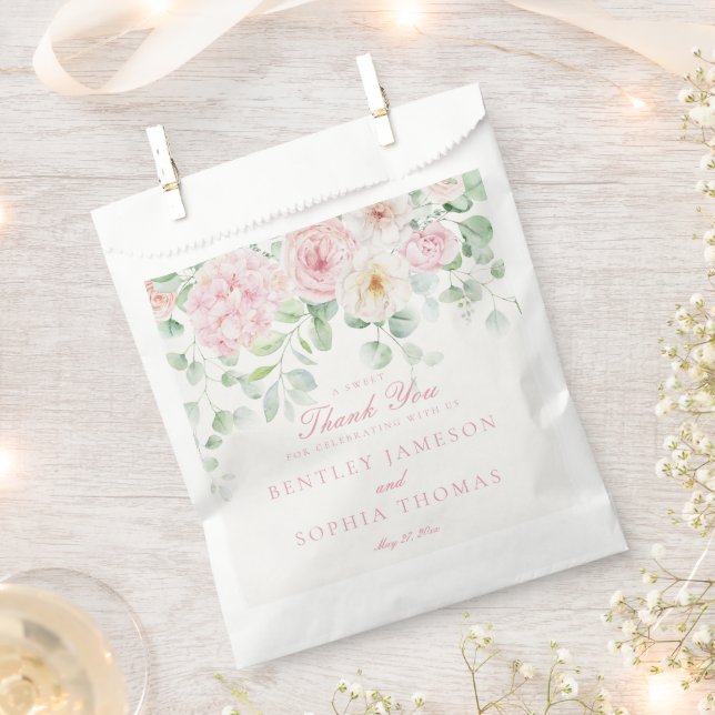 Pink Botanical Floral Hydrangea Wedding Dessert Favor Bag (Clipped)