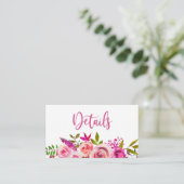 Pink Botanical Floral Wedding Details Info Enclosure Card (Standing Front)