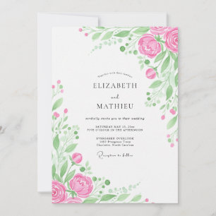 Pink Botanical Flourish Wedding Invitation