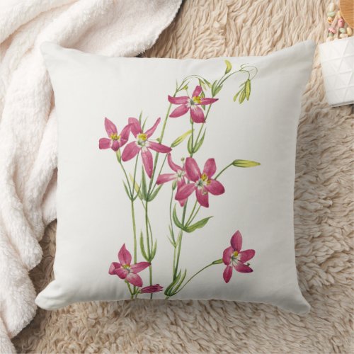 Pink Botanical Flower _ Watercolor Floral ART   Throw Pillow