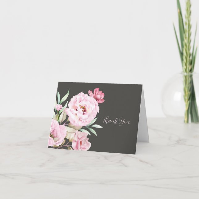 Pink Botanical Folded Thank You Card (Front)