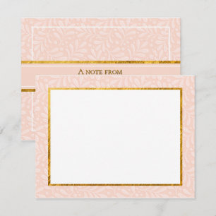 Pink Botanical, Gold & Embossed Leaf Stationery  Note Card
