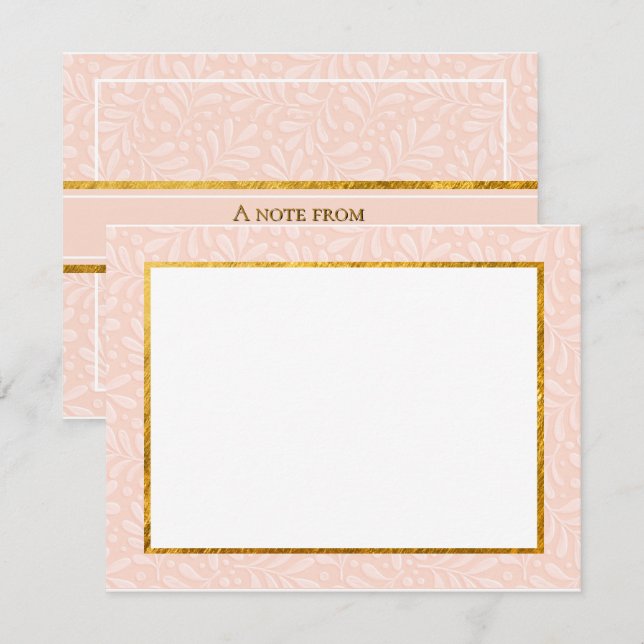 Pink Botanical, Gold & Embossed Leaf Stationery  Note Card (Front/Back)