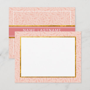 Pink Botanical, Gold & Embossed Leaf Stationery  Note Card