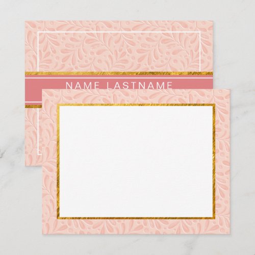 Pink Botanical, Gold & Embossed Leaf Stationery  Note Card
