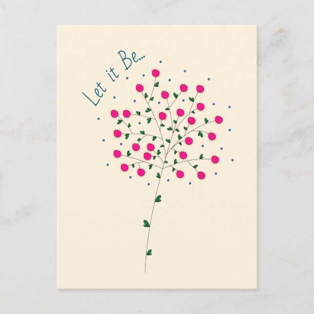 Pink Botanical Illustration with Heart Leaves Note Postcard (Front)