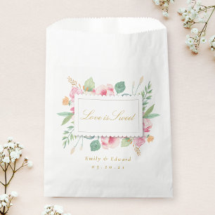 Pink Botanical Love is Sweet Wedding Bridal Shower Favor Bag