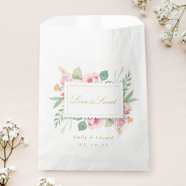 Pink Botanical Love is Sweet Wedding Bridal Shower Favor Bag (Creator Uploaded)