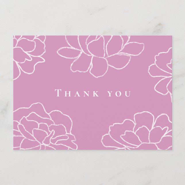 Pink Botanical Modern Wedding Thank You Card (Front)