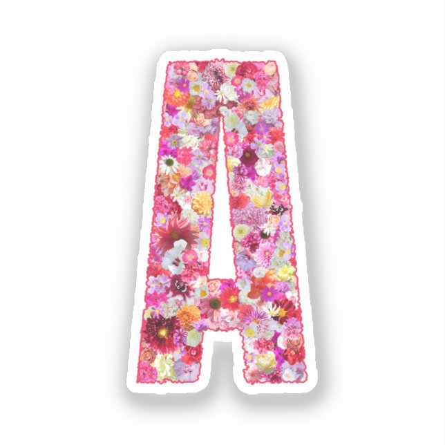 Pink Botanical Monogram Floral Letter A Initial Sticker (Front)