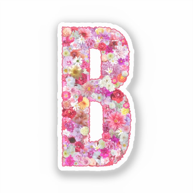 Pink Botanical Monogram Floral Letter B Initial Sticker (Front)