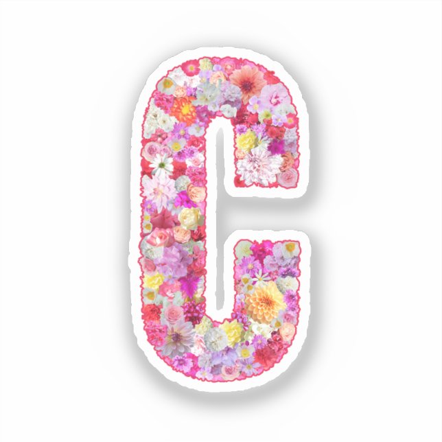 Pink Botanical Monogram Floral Letter C Initial Sticker (Front)