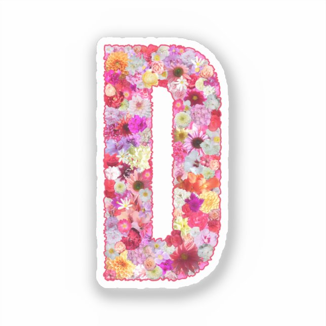 Pink Botanical Monogram Floral Letter D Initial Sticker (Front)