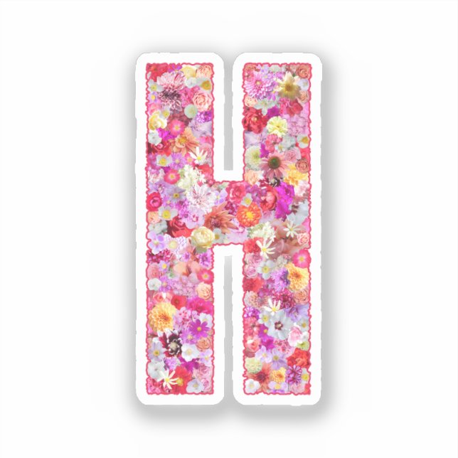 Pink Botanical Monogram Floral Letter H Initial Sticker (Front)