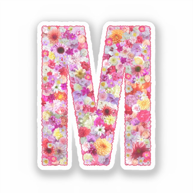 Pink Botanical Monogram Floral Letter M Initial Sticker (Front)