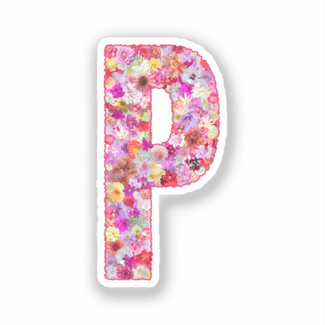 Pink Botanical Monogram Floral Letter P Initial Sticker (Front)