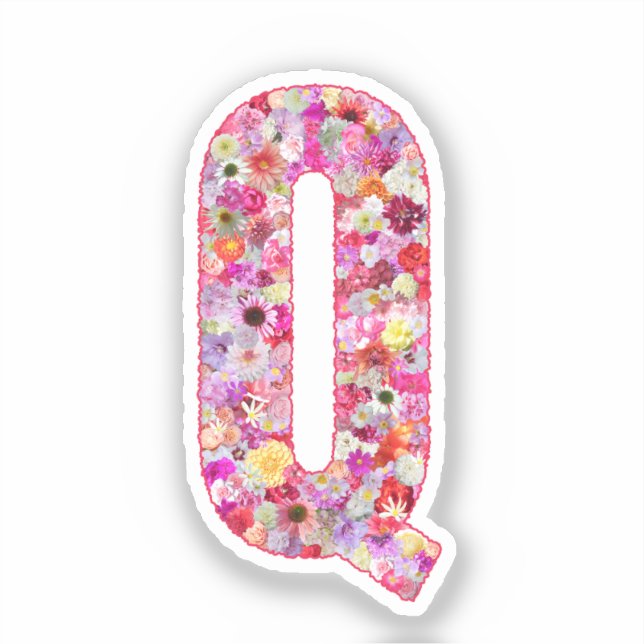 Pink Botanical Monogram Floral Letter Q Initial Sticker (Front)