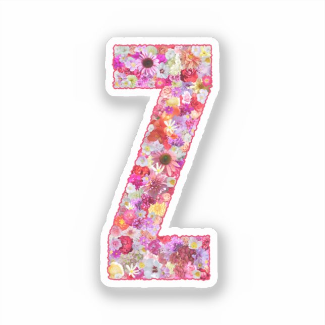 Pink Botanical Monogram Floral Letter Z Initial Sticker (Front)