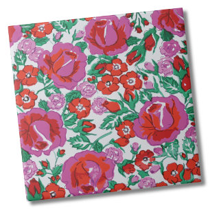 Pink Botanical Rose Floral Pattern Ceramic Tile