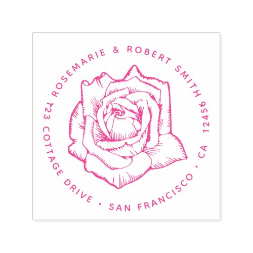 Pink Botanical Rose Flower Return Address Floral Self_inking Stamp