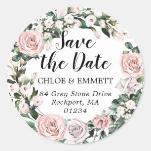 Pink Botanical Save the Date Return Address Labels
