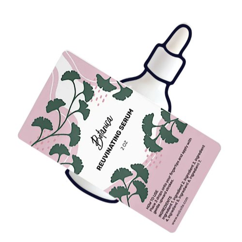 Pink Botanical Serum Dropper Bottle Labels