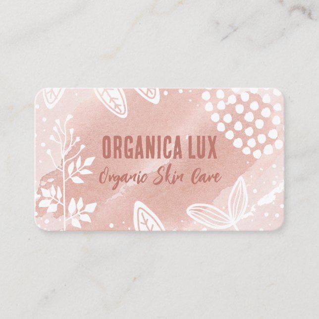 Pink Botanical Skin Care Business Card (Front)