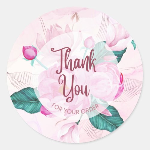 Pink Botanical Thank You For Your Order  Classic Round Sticker