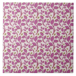 Pink Botanical Vine Pattern Elegant Floral Leaf Ceramic Tile