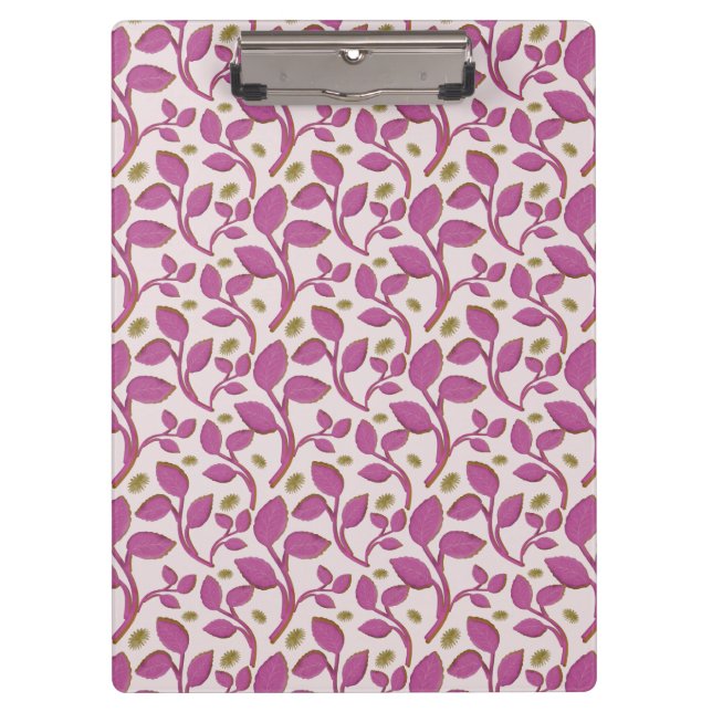 Pink Botanical Vine Pattern | Elegant Floral Leaf  Clipboard (Front)