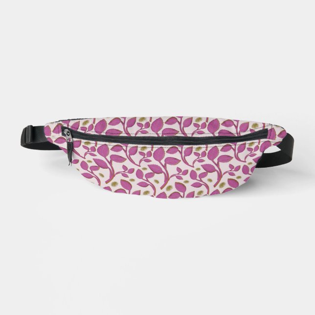 Pink Botanical Vine Pattern | Elegant Floral Leaf  Fanny Pack (Front)