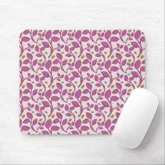 Pink Botanical Vine Pattern | Elegant Floral Leaf  Mouse Pad