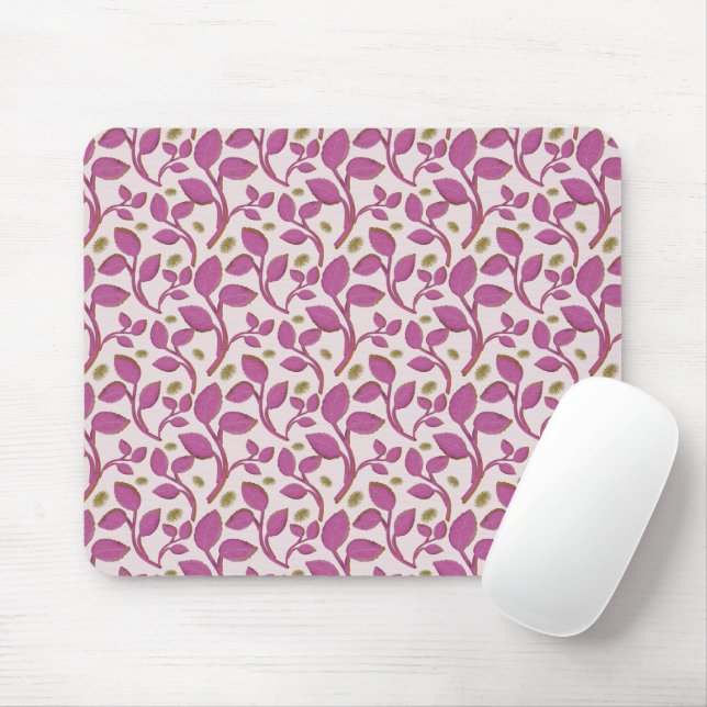 Pink Botanical Vine Pattern | Elegant Floral Leaf  Mouse Pad (With Mouse)