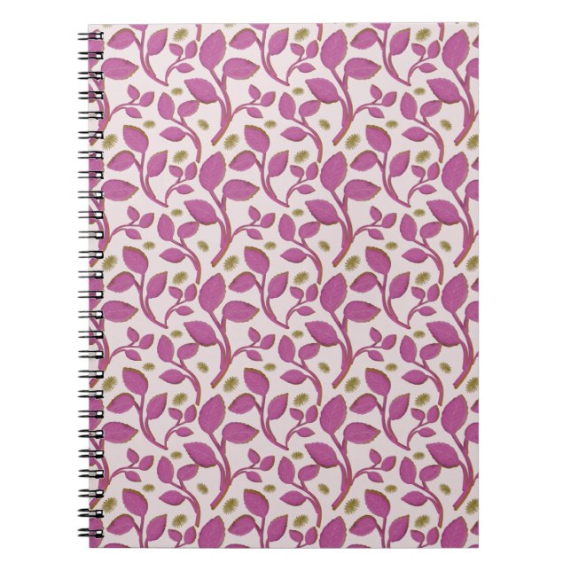 Pink Botanical Vine Pattern | Elegant Floral Leaf  Notebook (Front)