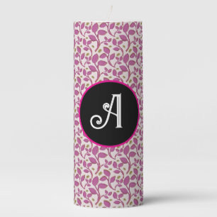 Pink Botanical Vine Pattern Elegant Floral Leaf Pillar Candle