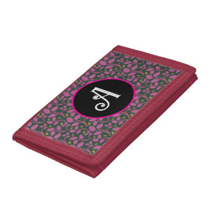 Pink Botanical Vine Pattern Elegant Floral Leaf Trifold Wallet