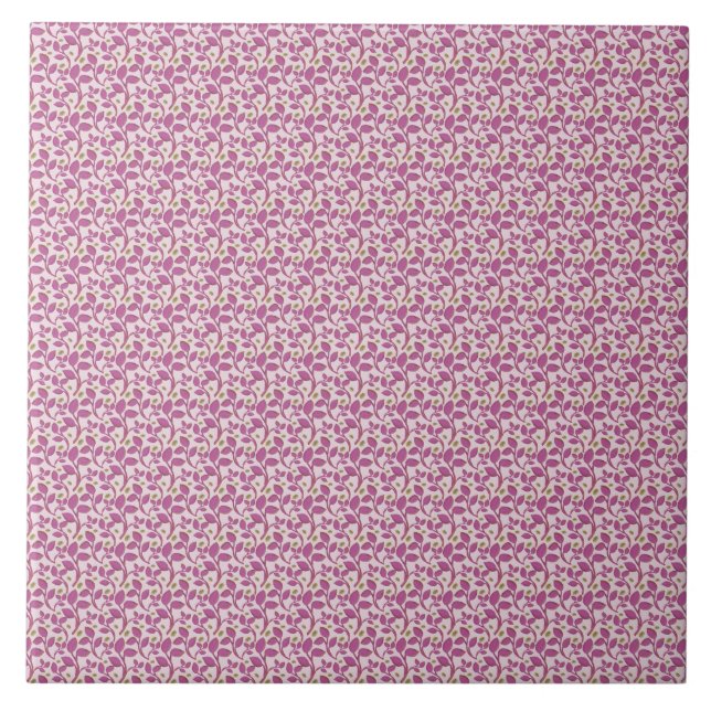 Pink Botanical Vine Pattern Floral Nature Design Ceramic Tile (Front)