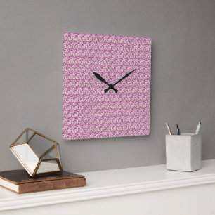 Pink Botanical Vine Pattern Floral Nature Design Square Wall Clock