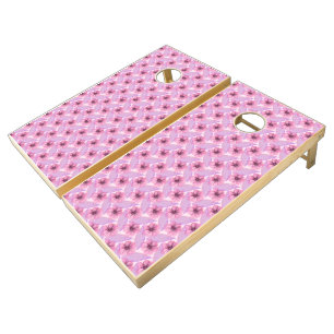 Pink Botanical watercolor Floral Nature Design B Cornhole Set