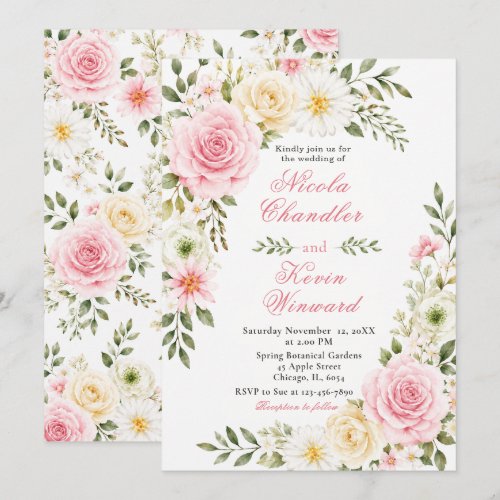 Pink Botanical Wedding Invitation