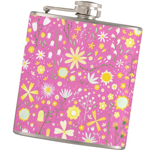 Pink Botanical Wildflower Floral Flask